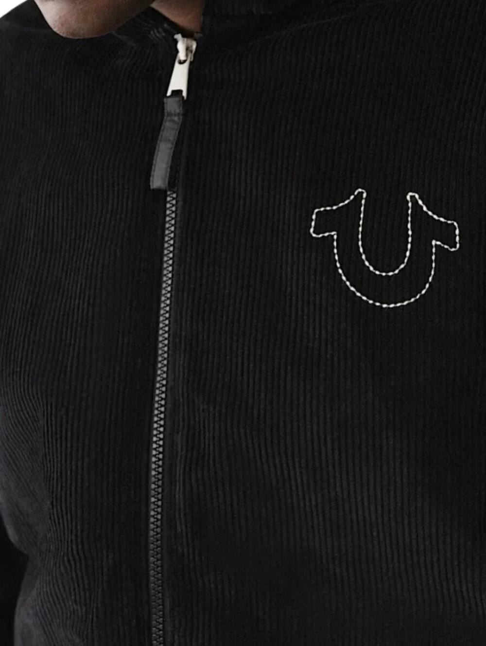 True Religion Black Horseshoe Med Ribbed Corduroy Hooded Zip Jacket XL NWT